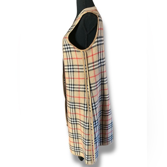 BURBERRYS’ Reversible Wool Warmer Plaid Vest Inner Gilet Tartan Open Front Liner - Picture 13 of 14